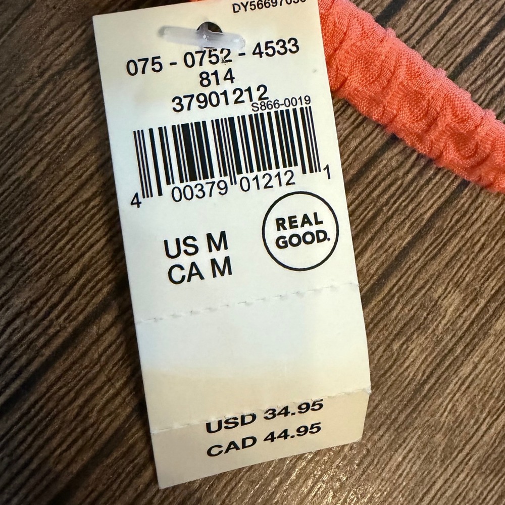 Aerie Triangle Bikini Top Womens Medium Coral Orange Textured Waffle Halter Swim - Picture 10 of 10